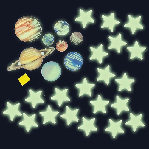 Miniatura 2 de 4M: Glow: Planets & Nova Star - 20 adhesivos de pared y techo que brillan en la oscuridad, carga de luz, varios tamaños, pestañas adhesivas