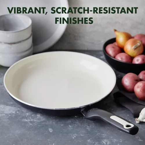 Miniatura 6 de GreenPan Rio Anodizado Duro Cerámico Saludable Antiadherente, Juego de 3 Sartenes de 7", 9.5" y 11 pulgadas, Mango de Agarre Suave, Sin PFAS, Apto