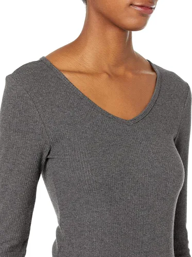 Miniatura 4 de Tienda Essentials Cuello en V de punto acanalado de manga larga ajustada para mujer, paquete de 2