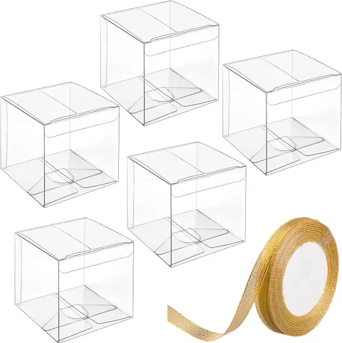Miniatura 9 de JOERSH Cajas transparentes de 2 x 2 x 2 pulgadas para regalos con cintas de regalo, 60 cajas de mini cubos transparentes para bodas, baby shower
