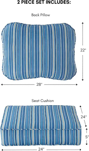 Miniatura 3 de Greendale Home Fashions Juego de 2 cojines de asiento profundo para exteriores, rayas azul acero Rayas azules de acero.