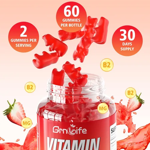 Miniatura 7 de Gomitas de vitamina B2, riboflavina de 400 mg con magnesio para niños y adultos, gomitas B2 para alivio de la migraña y apoyo energético, sabor a