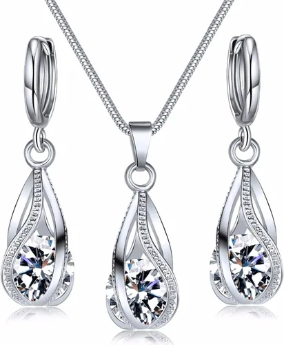 IFKM Silver Jewelry Sets for Women Rhinestone Crystal CZ Bridal Bridesmaid Accessories Necklace Earrings set for Wedding Prom Anniversary Birthday