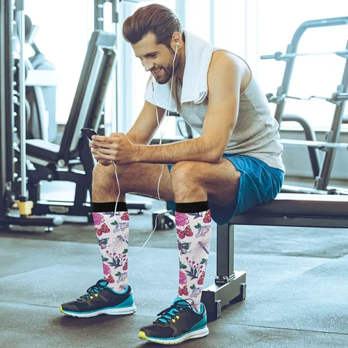 Miniatura 6 de KOPIRIT Calcetines de compresión bordados de flores de peonía para mujeres y hombres, calcetines largos ligeros de compresión suaves para correr