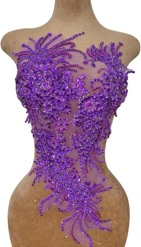 Miniatura 11 de Vestido de novia con cuentas a mano, parches para coser en apliques de encaje con diamantes de imitación, accesorios de cristales de bricolaje