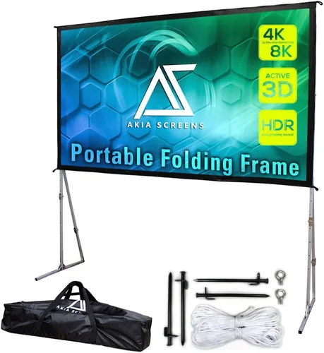 Akia AK-OS145H1 - Pantalla de proyector de 145 pulgadas con soporte y bolsa de transporte para uso en interiores y exteriores - Pantalla portátil de