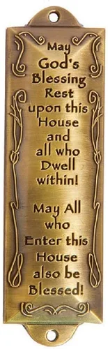 Mezuzá Bless this house, pergamino judío en caja de regalo y guía para colocación (idioma español no garantizado)