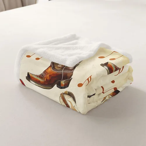 Miniatura 5 de Cowboy Boots Blanket Bohemia Musical Guitar Throw Blanket for Kids Western Rustic Cowgirl Super Soft Wrinkle Sherpa Blanket Music Notes Print 40x50