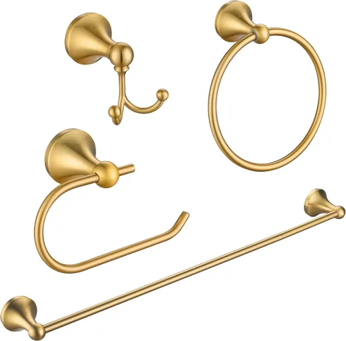 Miniatura 11 de Juego de Herrajes de Baño Dorado Cepillado y Negro, Kit de Accesorios de Baño Negro y Dorado de 4 Piezas de Acero Inoxidable Barra de Toalla de 23.6