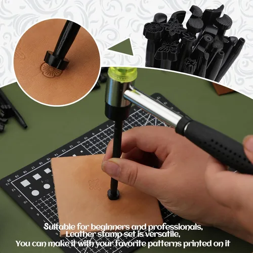 Miniatura 3 de Herramientas de estampado de cuero, kit de herramientas de tallado de cuero con bolígrafo de cuero, martillo de trabajo de cuero y papel de calco