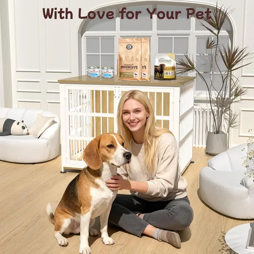 Miniatura 7 de Jaula para perros de 41 pulgadas, jaulas para perros de razas grandes, para interiores de madera, mesa auxiliar, jaula combinada de interior Roble