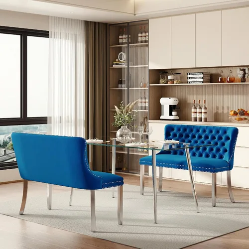 Miniatura 19 de Baysitone Juego de mesa de comedor de vidrio de 51 pulgadas para 4, juego de 5 piezas moderno de comedor, mesa de cocina rectangular de vidrio con 4