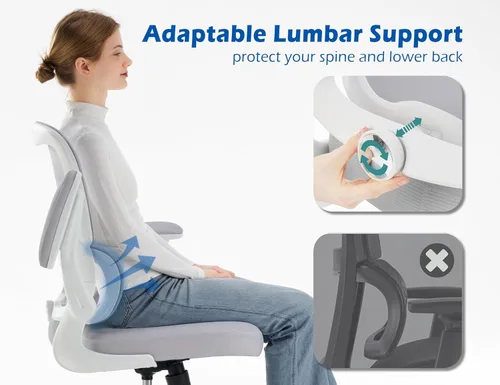 Miniatura 4 de TRALT Silla ergonómica de oficina, silla de escritorio con soporte lumbar ajustable, silla de computadora cómoda de malla con reposabrazos Gris