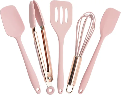 Juego de utensilios de cocina, 5 piezas de mini utensilios de cocina de silicona, resistentes al calor, antiadherentes, juego de espátula sin BPA,
