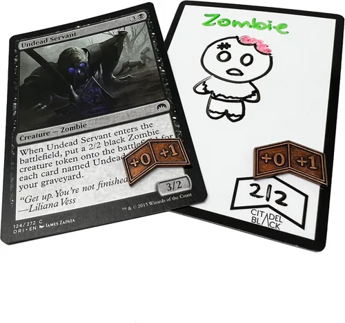 Miniatura 2 de Citadel Black Juego de 50 Fichas MTG de Borrado en Seco – con 2 Borradores, Fichas Universales Reversibles Reutilizables de Doble Cara Proxy Card