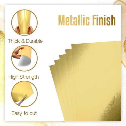 Miniatura 3 de Papel de cartulina dorado metálico, 60 piezas de 8.5 x 11 pulgadas (250 GSM) - Tablero de papel de aluminio dorado, superficie con acabado espejo