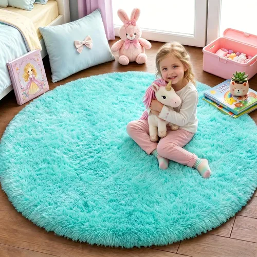 Miniatura 10 de PAGISOFE Alfombra Redonda Azul Marino Suave de 4 Pies, Alfombras Circulares para Dormitorio de Niños, Alfombras Peludas Esponjosas, Alfombra