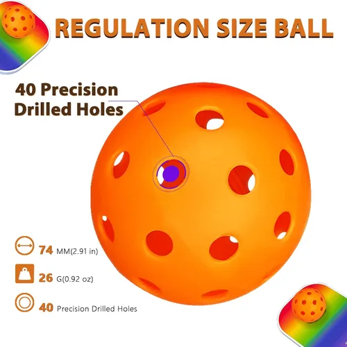 Miniatura 3 de Outdoor Pickleball Balls Set, USAPA Approved, 40 Hole, High Bounce True Flight, Durable for All Skill Levels