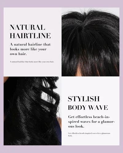 Miniatura 5 de Allbell Peluca de Ondas Corporales con Flequillo de Longitud Media con Mechas Pelucas Negras para Mujeres Sintéticas Negras Mezcladas con Marrón