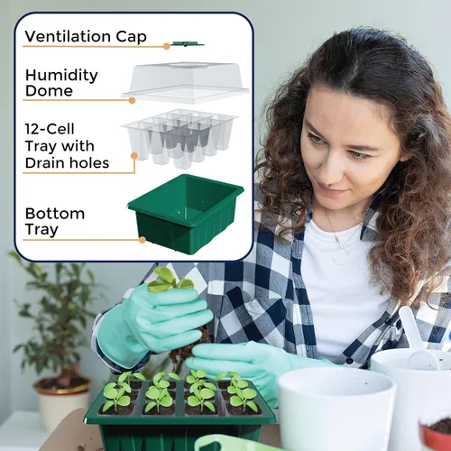 Miniatura 2 de Seed Starter Tray, 10 Pack 12 Cell Seed Starter Kit with Humidity Dome, Reusable Plant Trays for Seedlings, Germination Kit with Humidity Strip for