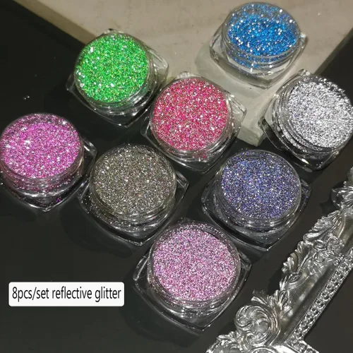 Miniatura 2 de Juego de polvo de purpurina reflectante, 8 colores de purpurina de diamante para uñas, polvo de purpurina suelto plateado, rosa, morado, verde