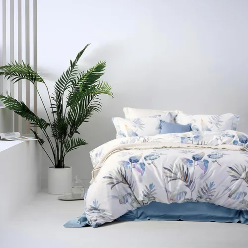 Miniatura 39 de MILDLY Juego de funda de edredón 100% algodón de fibra larga, funda de edredón impresa con patrón de mármol acuarela azul, juego de ropa de cama