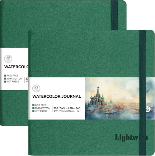 Miniatura 11 de Lightwish Cuaderno de bocetos cuadrado de acuarela, paquete de 2 hojas en total, 40 hojas, 100% algodón, 140 libras, sin ácidos, diario de papel