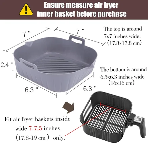 Miniatura 2 de Golden Associate Forros cuadrados de silicona para freidora de aire de 6.5 a 7.5 pulgadas, 2 piezas antiadherentes de grado alimenticio, canasta