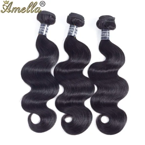 Miniatura 3 de Amella 3 paquetes de 3 mechones de cabello virgen brasileño ondulado (8, 10, 12 pulgadas), negro natural) 8A, 100% sin procesar, cabello humano