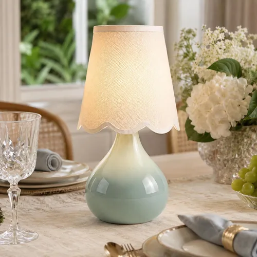 Miniatura 4 de Lámpara de mesa inalámbrica de 14 pulgadas, lámpara de noche de cerámica recargable con bombilla LED magnética, regulable continua y 3 colores, Verde
