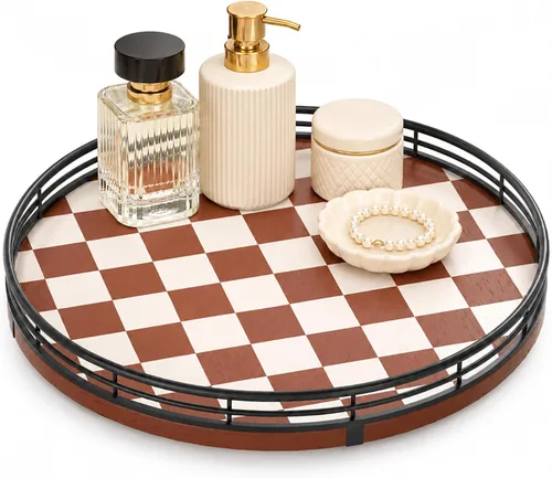 Miniatura 56 de Marble Lazy Susan - Tocadiscos para mesa, bandeja redonda de mármol de grano de madera antigua de 10 pulgadas para mesa de comedor, encimera de Negro