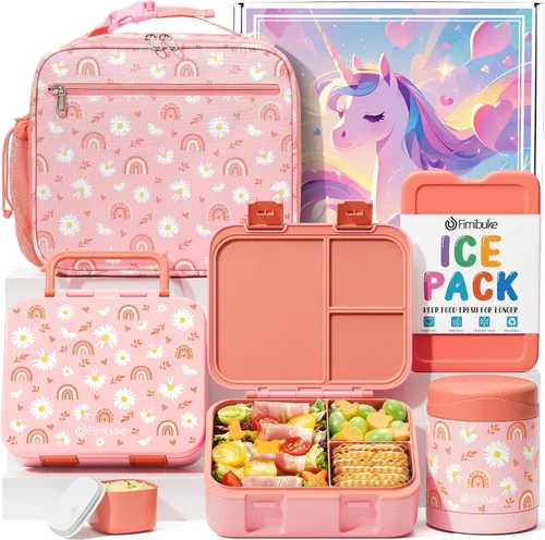 Miniatura 14 de Fimibuke Lonchera Bento de 32 onzas para niños con termo de 12 onzas, bolsa de almuerzo aislada y bolsa de hielo, contenedor de comida de 3