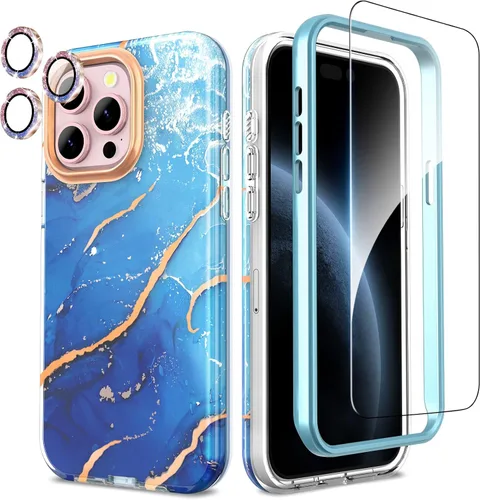 Miniatura 11 de SHEDEER Funda para iPhone 15 Pro MAX con protector de cámara con purpurina y protector de pantalla, patrón chic antiamarillento, protección contra