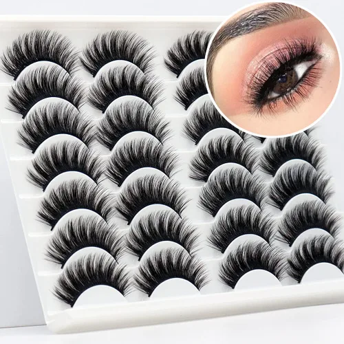 Miniatura 11 de Losha - Pestañas postizas de aspecto natural, paquete de pestañas postizas hechas a mano, pestañas de visón sintético, 14 pares de pestañas de ojo