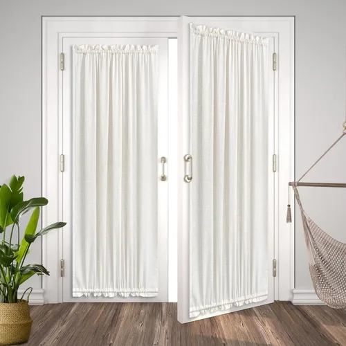 Miniatura 4 de KOUFALL Juego de 2 cortinas de puerta francesa, cortinas de lino para puerta/ventana, cortina transparente boho para cristal lateral delantero