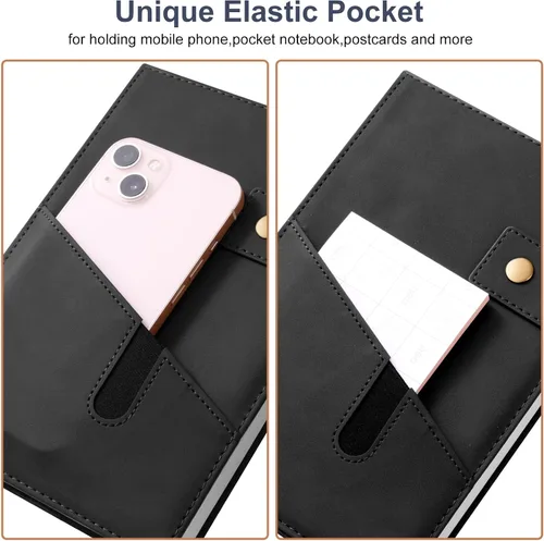 Miniatura 2 de Cuaderno de cuero A5 con bolígrafo, 200 páginas de tapa dura con bolsillo, diario de papel forrado grueso de 3.53 oz/m² para hombres y mujeres, gran