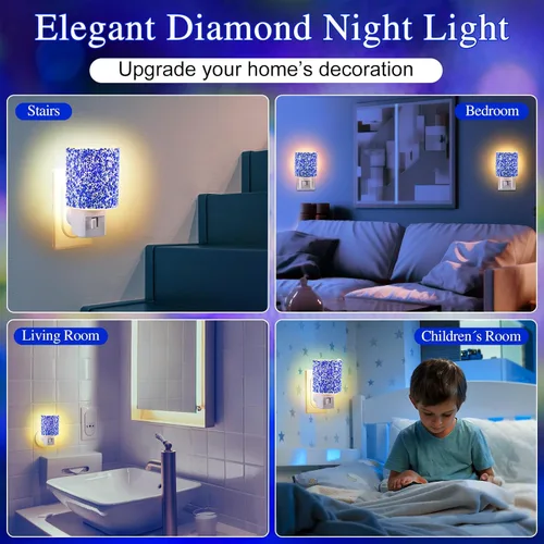 Miniatura 7 de Luz nocturna LED enchufable a la pared, luz nocturna de cristal con interruptor de encendido y apagado manual, luz nocturna blanca cálida