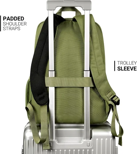 Miniatura 5 de ZORFIN - Mochila de 26 litros para la escuela, universidad y viajes, impermeable, con 8 compartimentos, Verde militar, Moderno