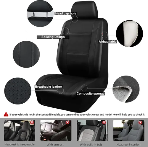 Miniatura 4 de CAR Pass Skyline - Fundas de asiento de cuero de alta calidad, impermeables, de poliuretano, juego completo, fundas de asiento delantero y trasero