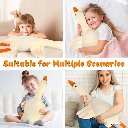Miniatura 4 de Peluche de Ganso de 30 Pulgadas con Peso Juguete de Felpa de 3.2 Libras Cisne Blanco Almohada Suave de Felpa para Dormir Juguetes de Animales