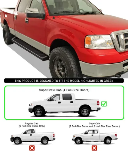 Miniatura 6 de HD Ridez Estribo de 6 pulgadas, color negro, compatible con Ford F150 SuperCrew Cab 2004-2008 (barras laterales de barra nerf)