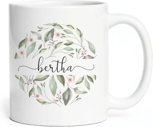 Miniatura 18 de Taza de cerámica blanca con monograma de letra inicial personalizada, alfabeto floral, nombre personalizado y inicial A-Z, taza de café de 11 onzas
