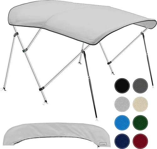 NEH - Bimini Tops de 3 lazos para barcos, postes de apoyo, lona marina 900D a prueba de decoloración, funda de almacenamiento universal para pontón,
