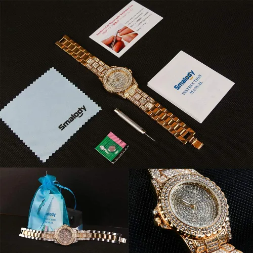 Miniatura 8 de Smalody Round Luxury Women Watch Crystal Rhinestone Diamond Watches Stainless Steel Wristwatch Iced Out Watch with Japan Quartz Movement for Women