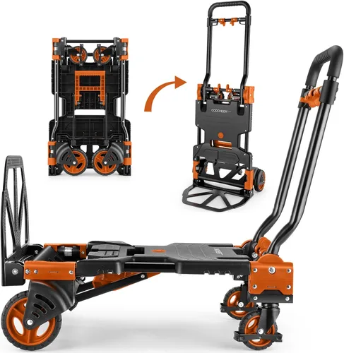 Miniatura 9 de Carretilla de mano plegable de 330 libras para trabajo pesado, combinación de cuatro ruedas y dos ruedas, carrito convertible con mango retráctil