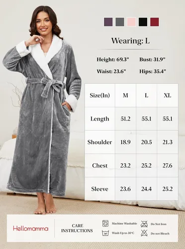 Miniatura 7 de Hellomamma Bata de baño larga para mujer, de felpa suave, de forro polar, camisón para mujer, pijama, ropa de dormir