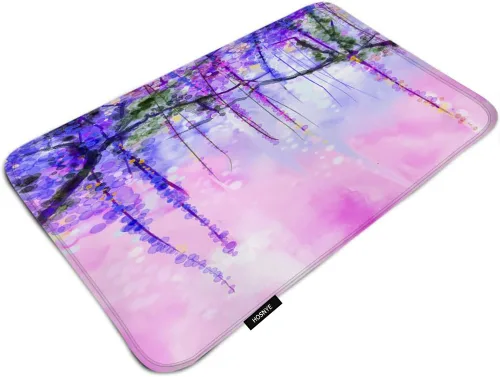 Tapete de baño de glicina abstracta para baño, diseño de flores moradas con fondo de bokeh, tapete de ducha para una cómoda y absorbente de agua,