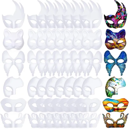 Miniatura 11 de Leyndo 24 máscaras de papel maché de media cara, color blanco, para bricolaje, Mardi Gras, Halloween, fiesta de cosplay (estilo moderno)
