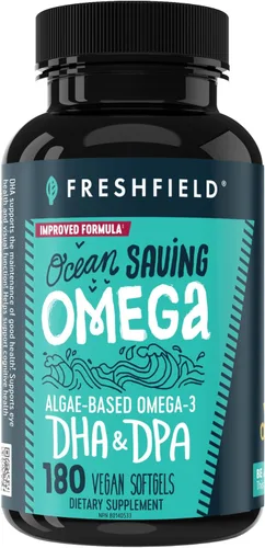 Miniatura 14 de Freshfield Omega 3 vegano, aceite de algas (algas), empresa libre de aceite de pescado, probado por terceros, sin carragenano, suplemento de DHA