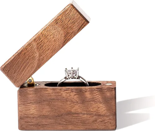 Miniatura 2 de Wislist Caja de anillos de compromiso de madera pequeña y delgada para propuestas boda madera de nogal